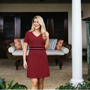 Draper James Nassau Red & Blue Striped V Neck Ponte Knit Dress Small